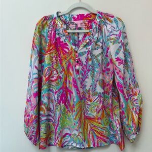 Lilly Pulitzer Pink and Blue Relaxed 3/4 Sleeve Blouse